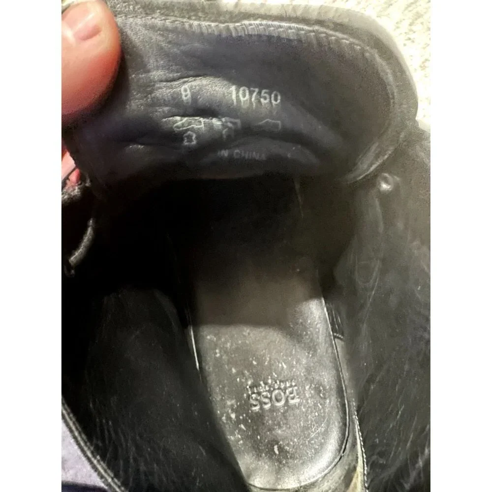 Hugo Boss Mens Black Leather Square Toe Chukka Boots Size 9 Lace Up Ankle‎ 10750
